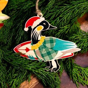 Festive Hawaii Goose Ornament with Plaid Design